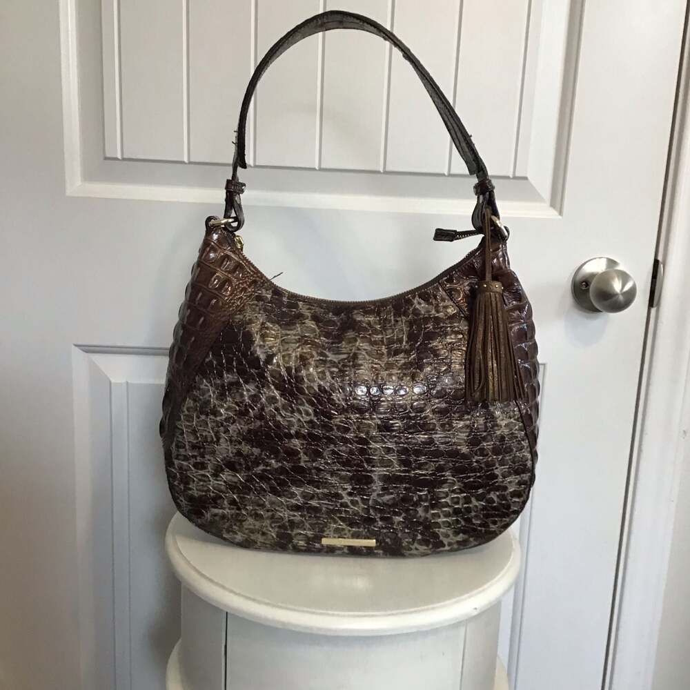 Brahmin Amira Leather Hobo Shoulder Bag with Tassel in Chestnut Beauvoir